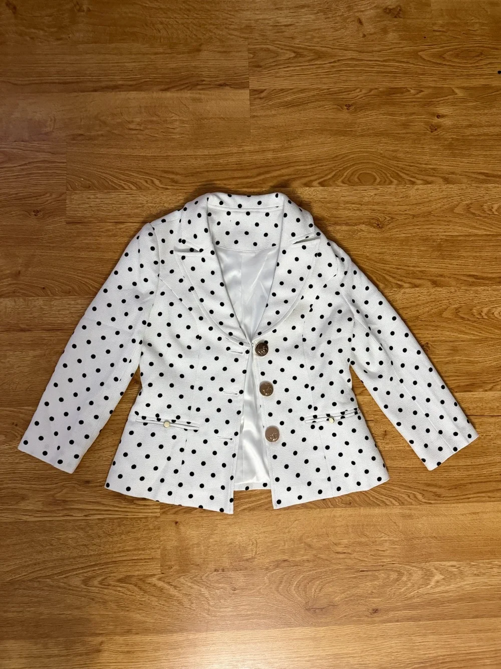 White Blazer with Black Polka Dots